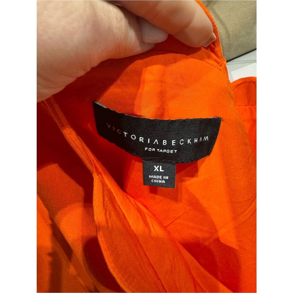 0037 Victoria Beckham One-Shoulder Scalloped Bow Dress in Bright Orange - Picture 2 of 4
